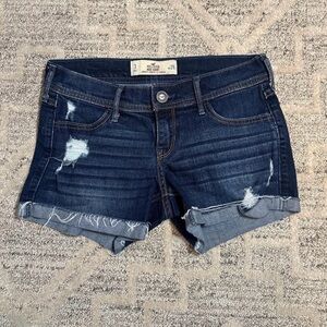 Hollister Dark Blue Distressed Cuffed Midi Short Denim Shorts Size 3